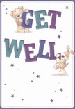This get well card beams with cheerful, heartfelt optimism-two adorable figures, a teddy bear and a loyal pup, appear to leap from the image, joyfully supporting large, lively letters that spell 'Get Well' in dazzling indigo and teal. The card's creamy white backdrop is dotted with starbursts in varying shades of blue and purple, casting an aura of hope as uplifting as a brisk morning in Abbey Wood's open spaces. The illustrated textures-the soft, inviting fur of the bear and the floppy, comforting ears of the puppy-radiate tactile warmth, reminiscent of the embrace felt when receiving comforting flowers. Offering more than a simple message, this card is a soothing gesture in itself, just like a thoughtful bouquet prepared by Abbey Wood Flowers. Perfect for a friend or neighbor on the mend in Abbey Wood, this artwork delivers kindness, encouragement, and a touch of gentle magic unique to our community.